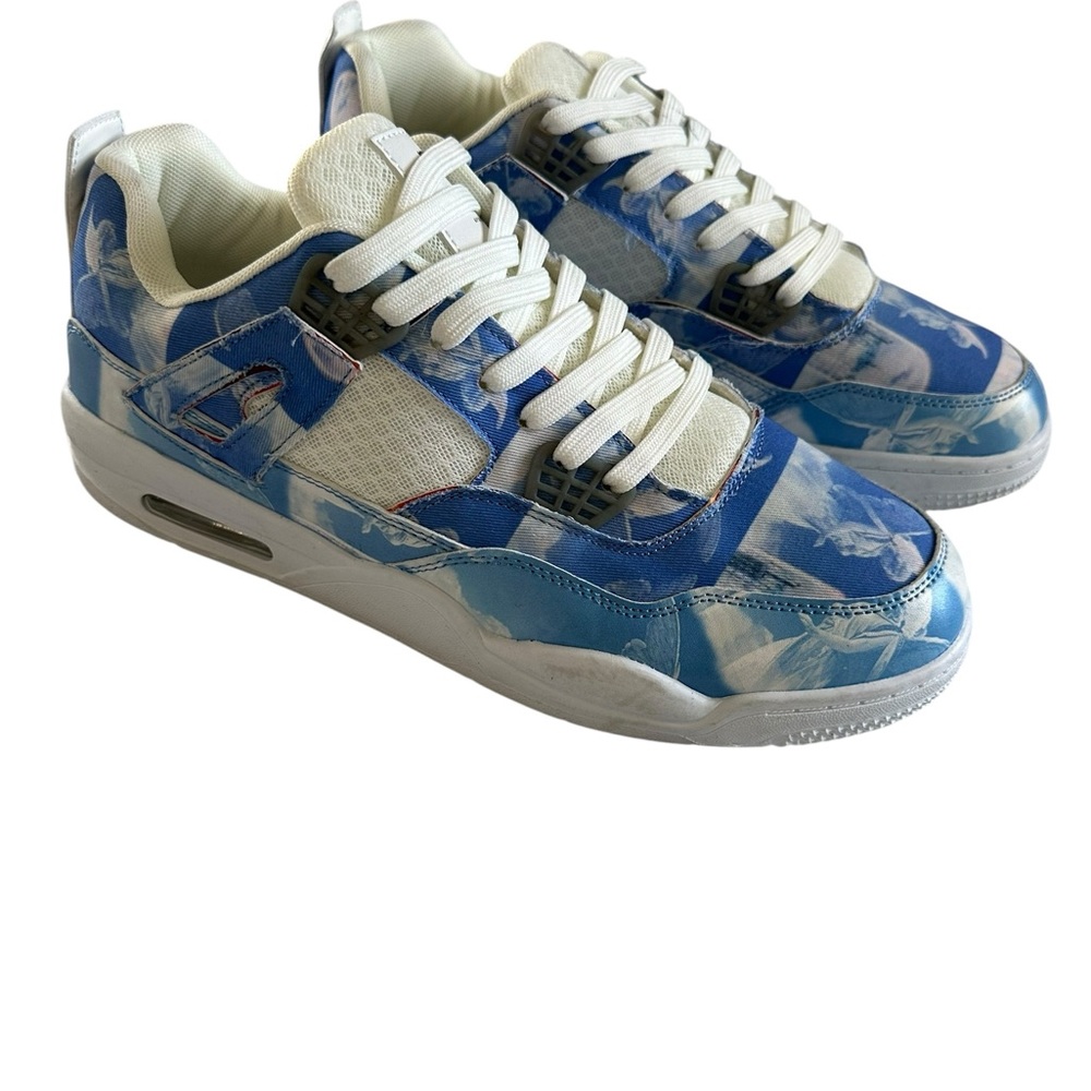 Blue and White Patterned Sneakers